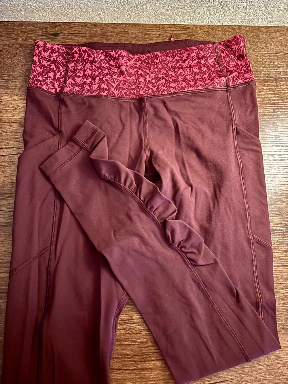 lululemon athletica Maroon Leggings with Pink Patterned Waistband